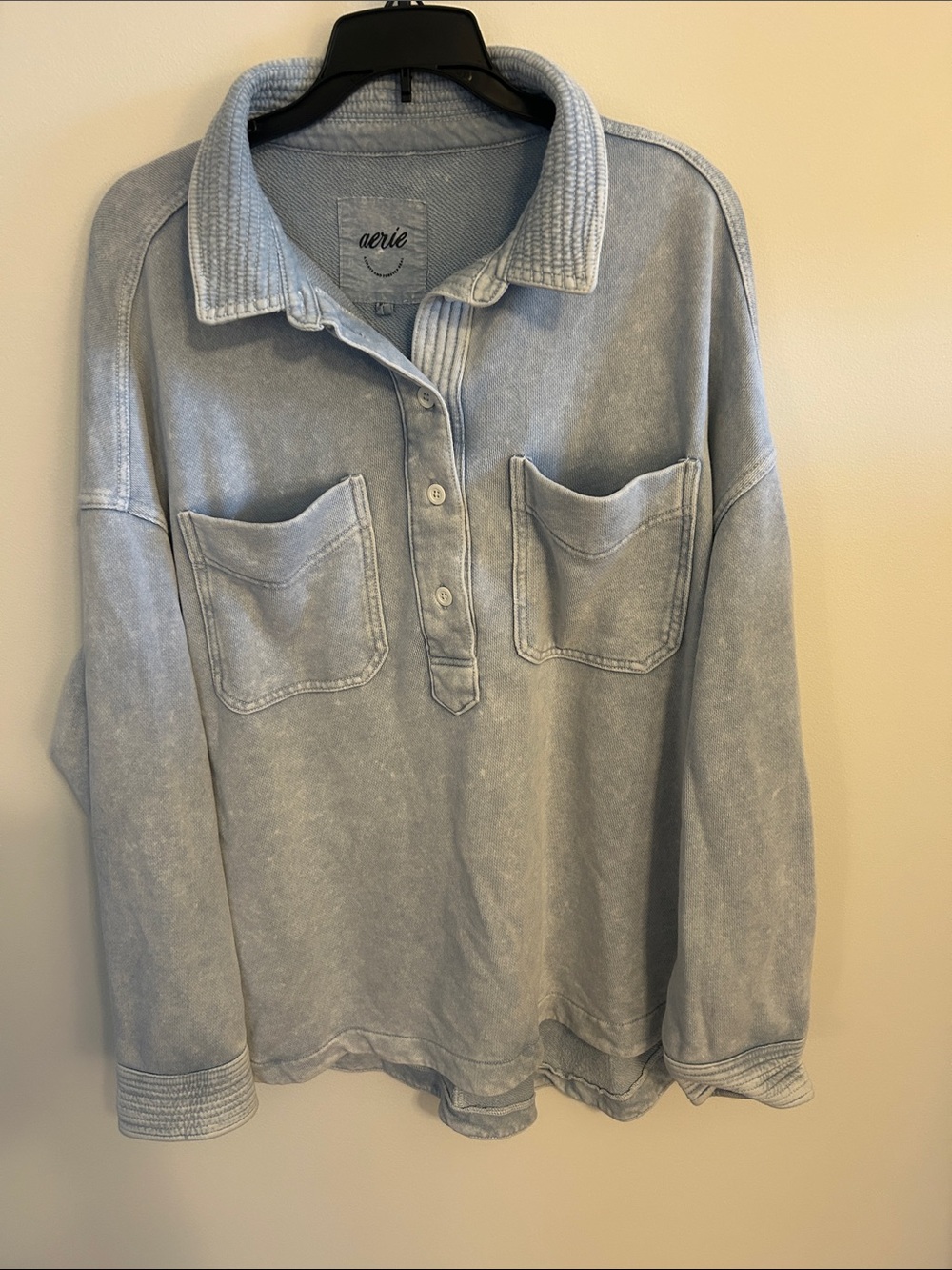 aerie Washed Light Blue Collar Pullover Sweater